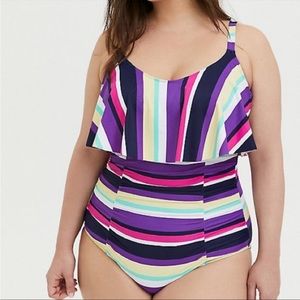 Torrid stripe flounce one piece swimsuit 2X 18/20 plus size NWT